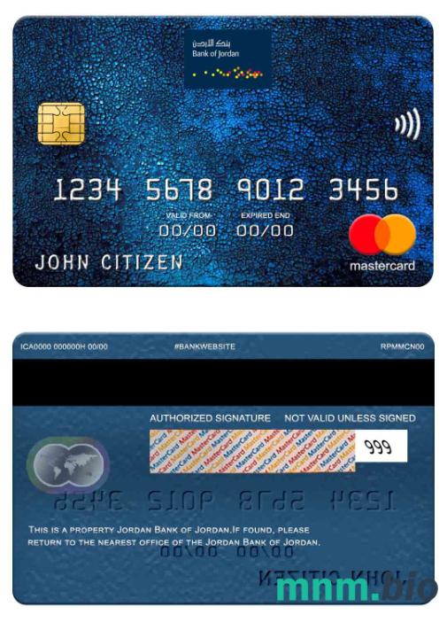 Jordan Bank of Jordan przykład karty mastercard w formacie PSD